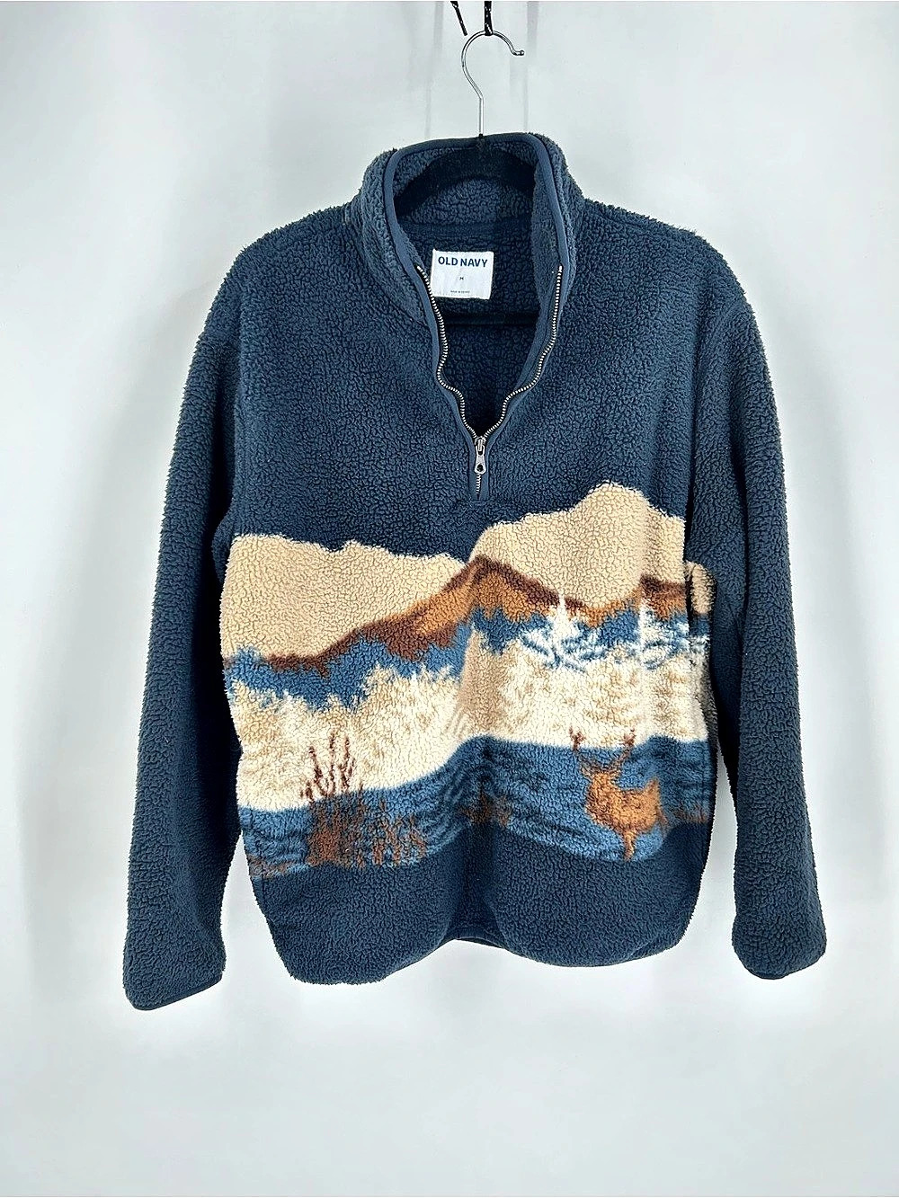 Old Navy Viral Reindeer Mountain Sherpa Fleece Quarter Zip Medium M Cabincore